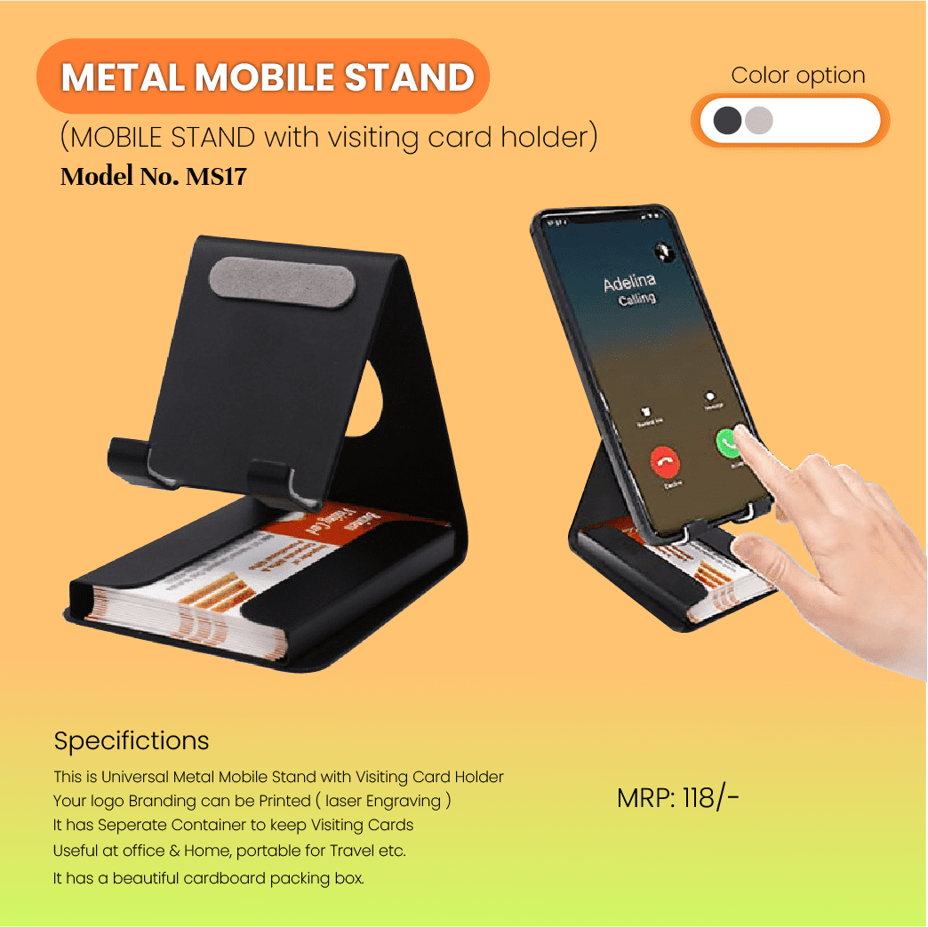 Sleek Metal Mobile Stand With Stylish Card Holder