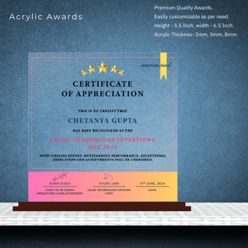 Acrylic Award- Certificate For Appreciation 5.5 Inch