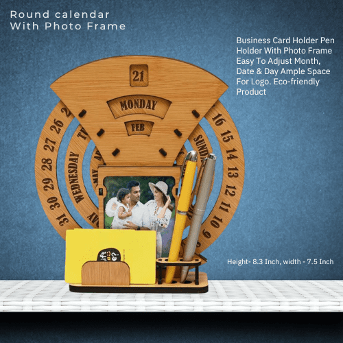 Round Shape Desk Organizer With Calendar And Photo Frame 8.3 Inch