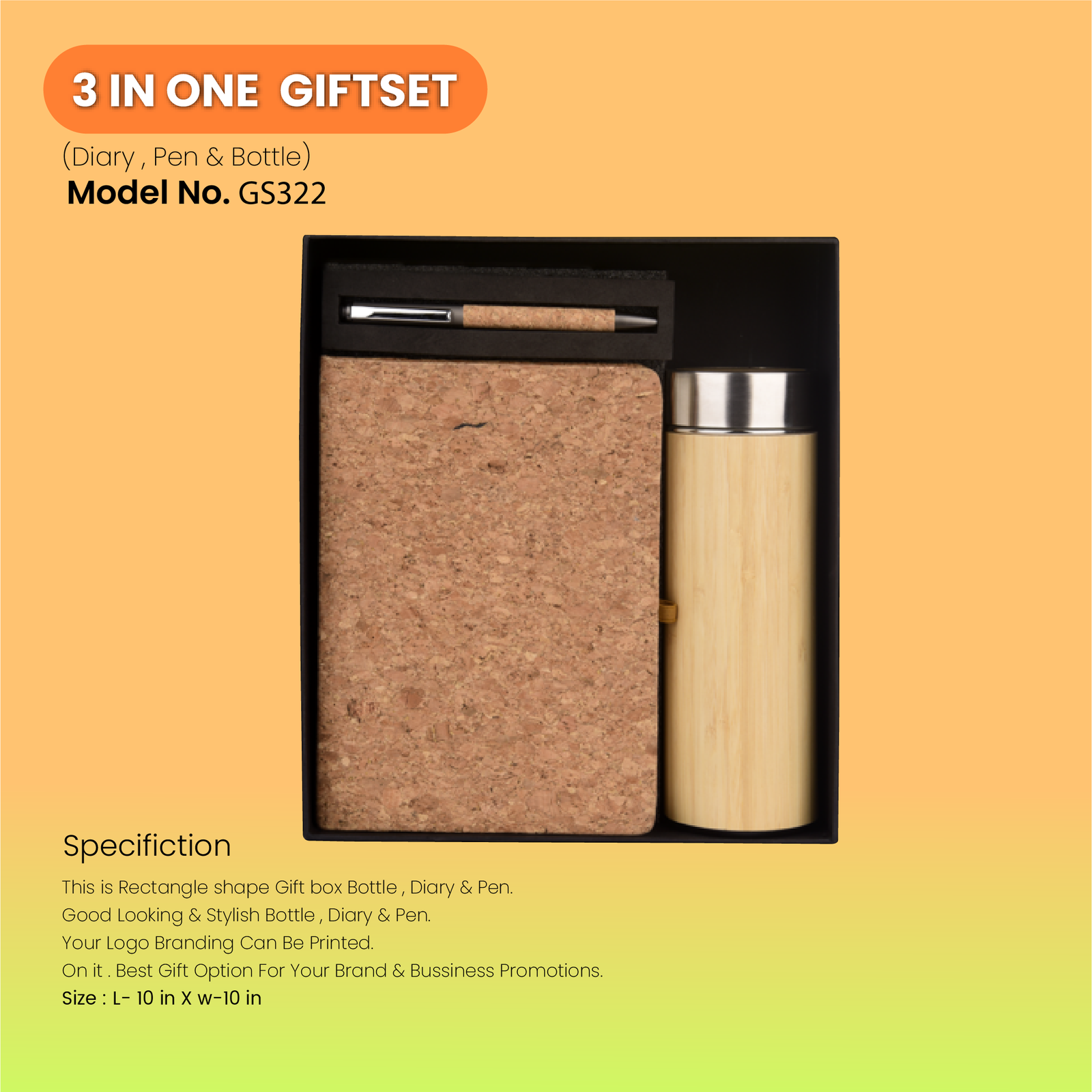 3 in One Ecofriendly Gift Set Diary Pen and Bottle
