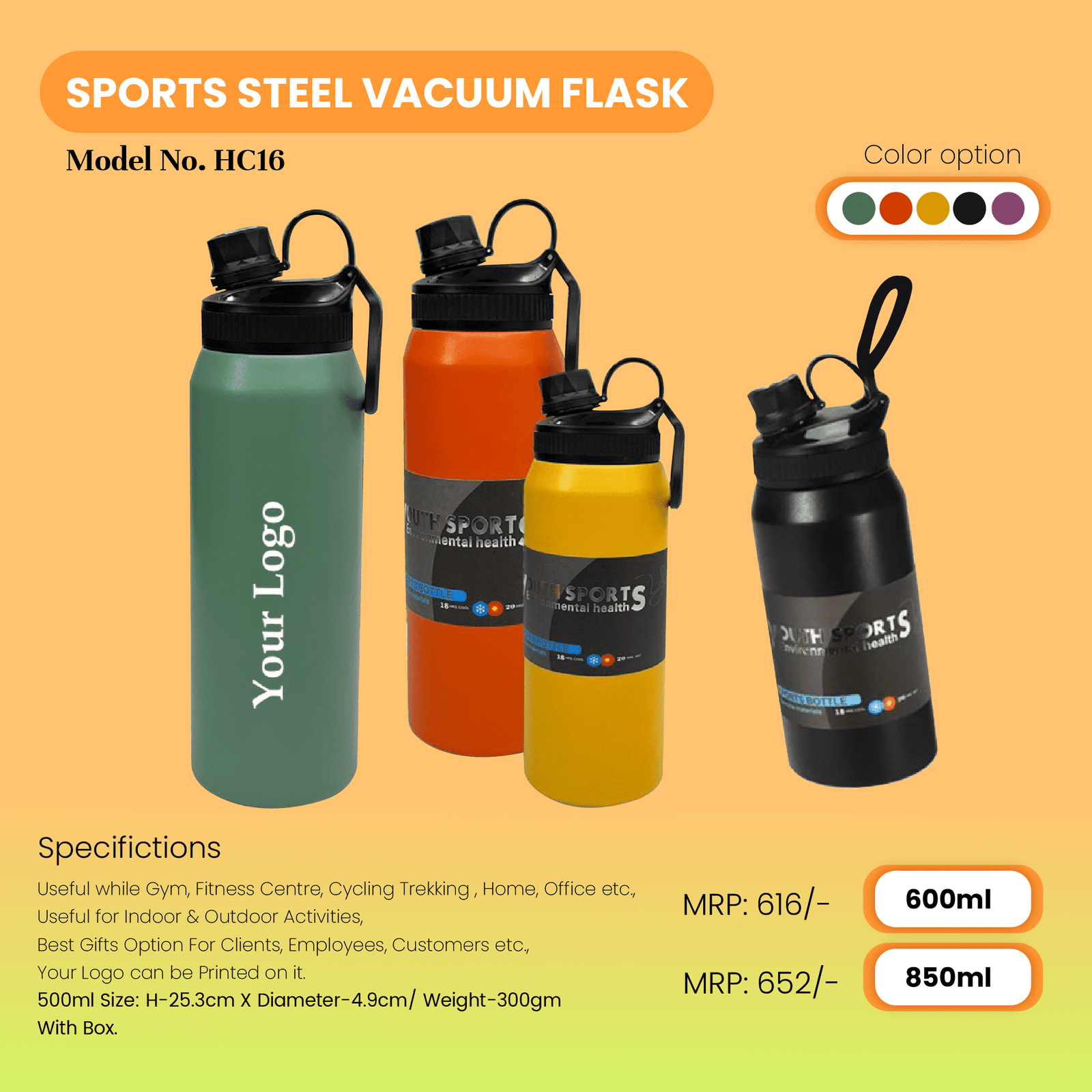 Sports Steel Vacuum Flask Bottles