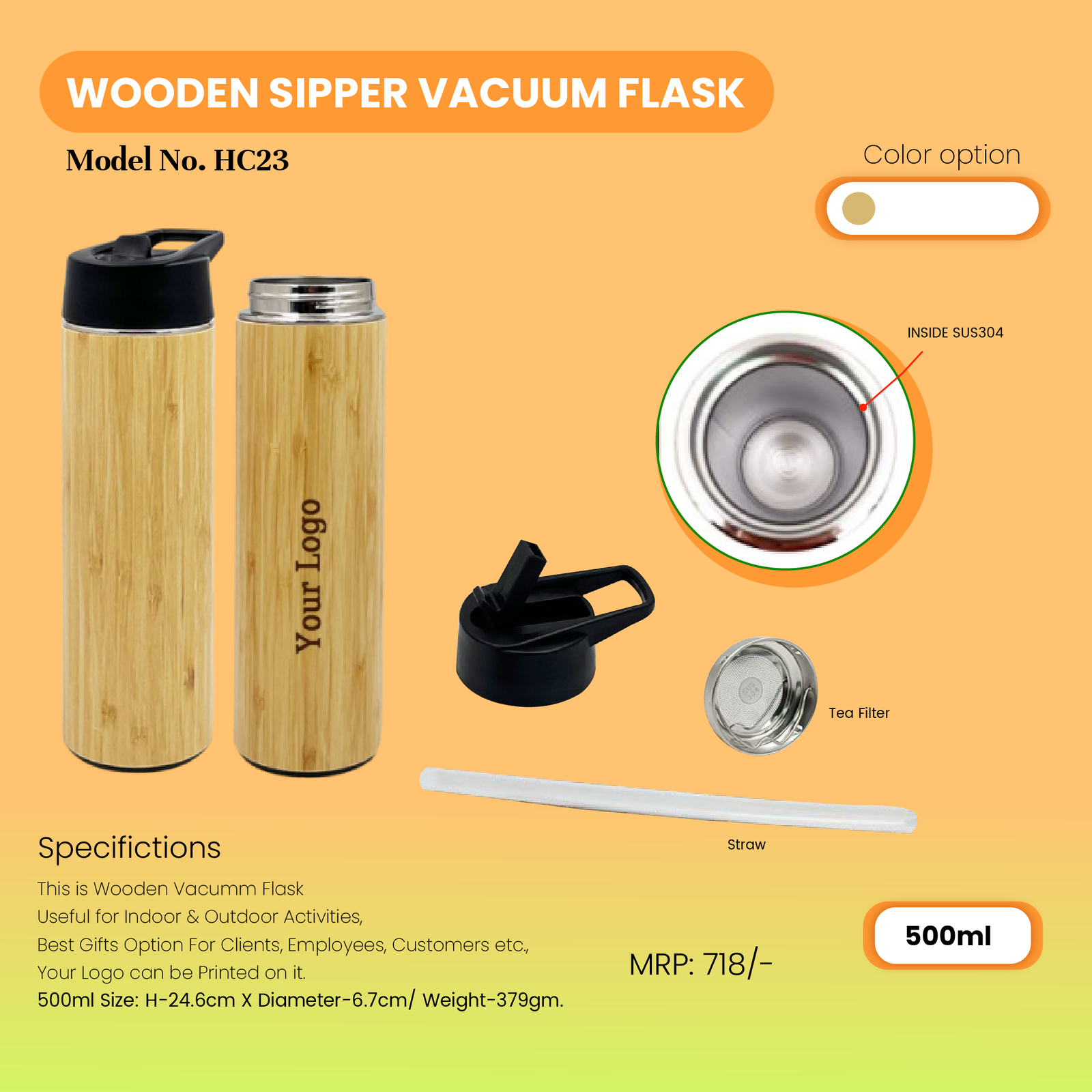Premium Wooden Flask With Handel
