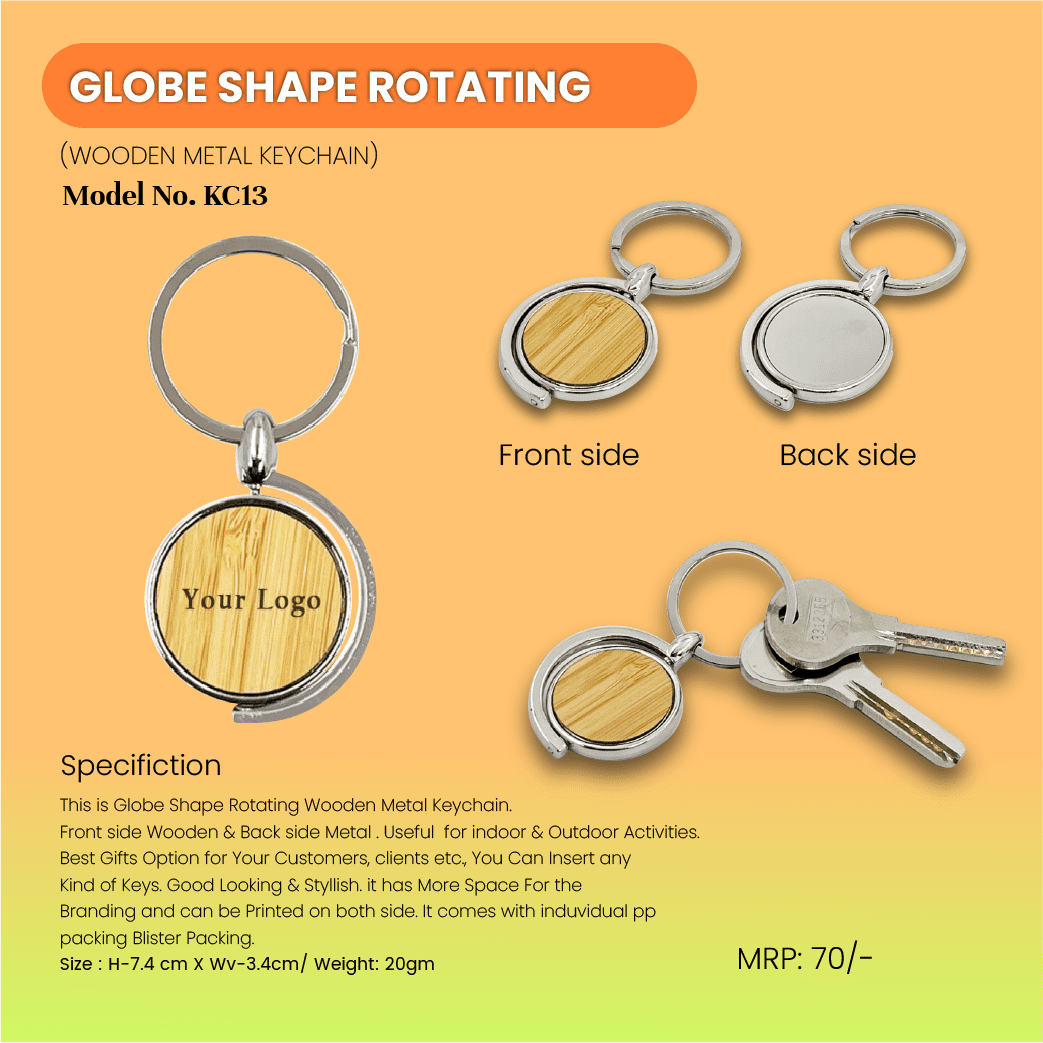 Glob Shape Rotating: Wooden Metal Keychain