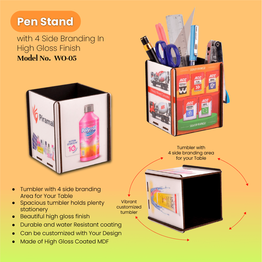 Pen Stand With 4 Side Branding in High Gloss Finish